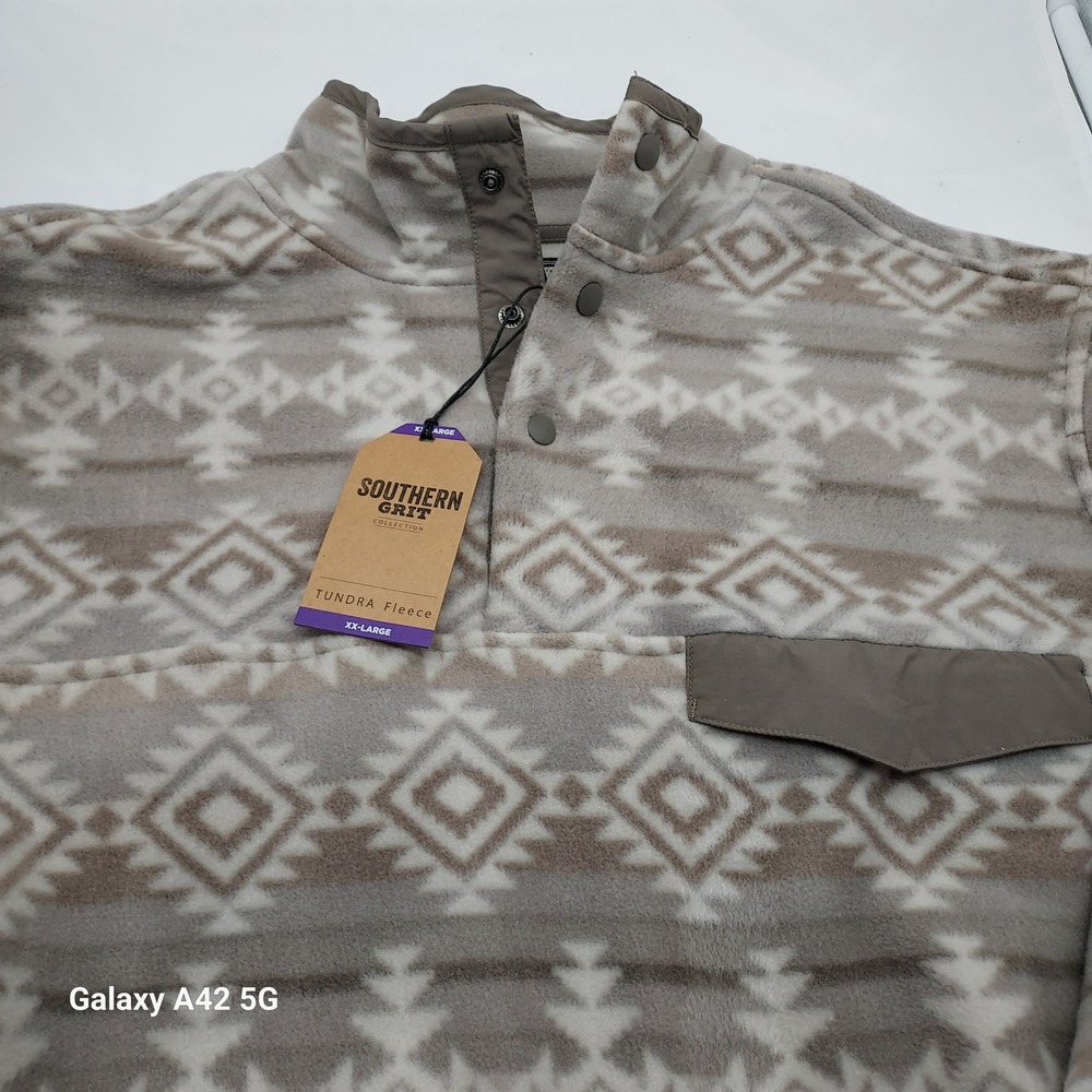 Southern Grit Men's Tundra Fleece Pullover‎ XX Large Aztec Print Snap Neck